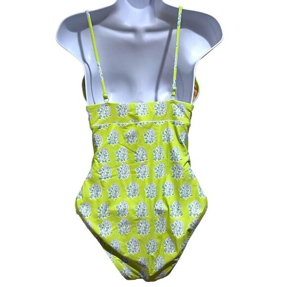 J. CREW V-Neck One-Piece Swimsuit Green Paisley Size 6 - Picture 6 of 13